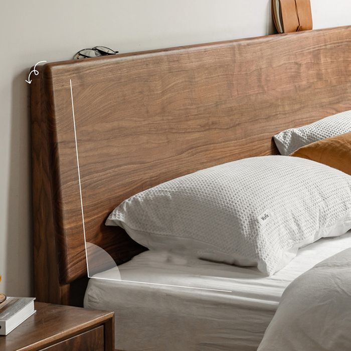 Zeitgenössisches Panel Standard -Bett Festholzbett mit rechteckigem Kopfteil