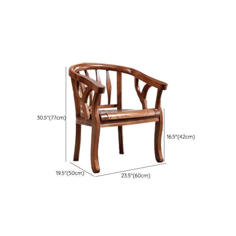 Indoor Dining Arm Chair Solid Wood Frame Dining Chair in Brown