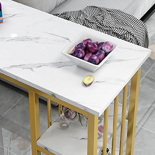 Mesa industrial rectangular con altura de barra, mesa de bar de madera sintética con base de almacenamiento