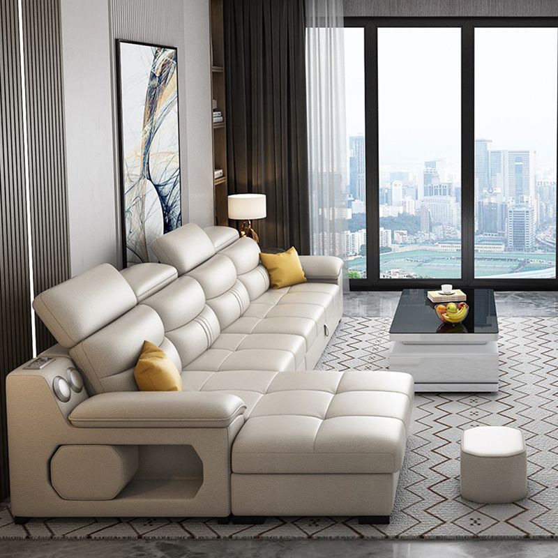 Modern Faux Leather Sofa & Chaise 34.6" H Biscuit Back Sofa with Storage Clearhalo 'furn' 'furn_sectionals' 'Furniture' 'Living Room Furniture' 'Sectionals' 1200x1200_5ce1e7ee-586a-4c75-902e-68a57a9a1a4d