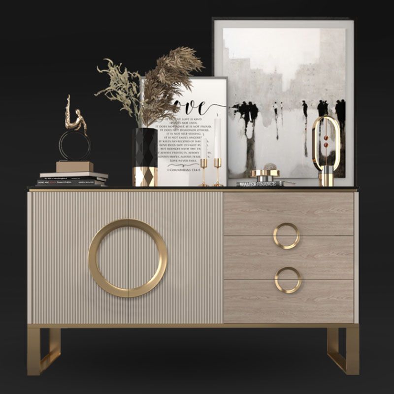 Sideboard in metallo a buffet in pietra in stile glam con 3 disegni