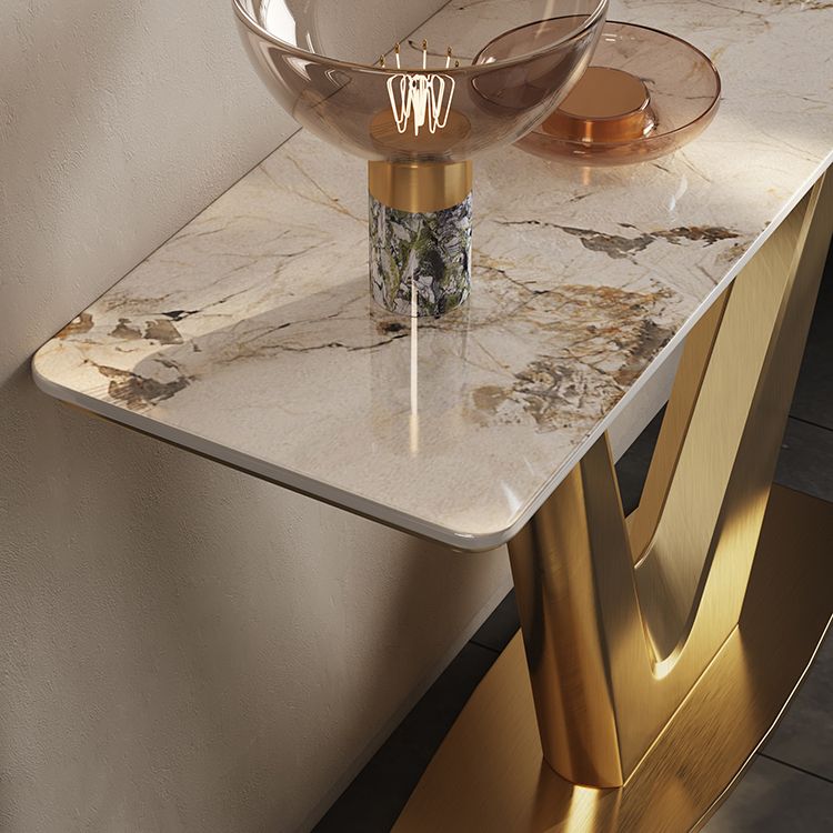 14 inch Wide Glam Console Table Stone Rectangle Accent Table for Hall