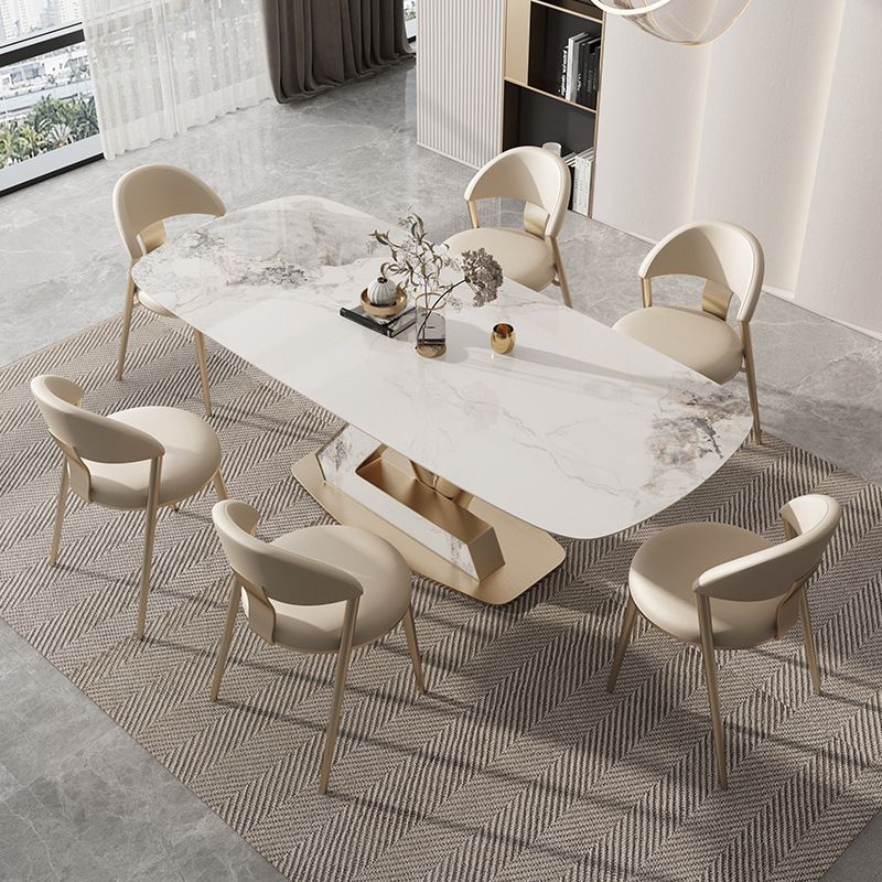 Glam Rectangle Dining Table Sintered Stone Table with Metal Legs for Kitchen Clearhalo 'Dining Tables & Seating' 'Dining Tables' 'dining_table' 'furn' 'furn_dining_table' 'Furniture' 'Kitchen & Dining Furniture' 1200x1200_5cec57a0-5bd1-4804-ac0e-945c5db5a731