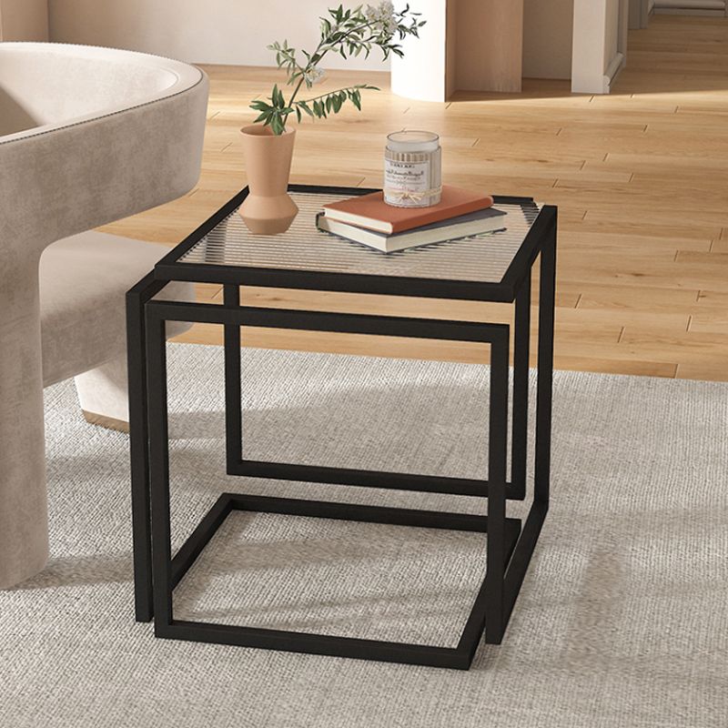 Glam Corner Table Living Room Square Frame Glass Top Accent Side Table