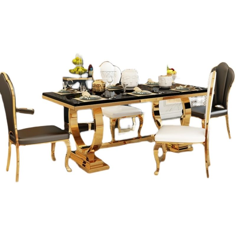 Rectangle Two-Color Dining Table Sintered Stone Table Luxury with Pedestal Clearhalo ' dining_table' 'Dining Tables & Seating' 'Dining Tables' 'furn' 'furn_dining_table' 'Furniture' 'furniture_dining_table' 'Kitchen & Dining Furniture' 'kitchen&dining_furn' 'kitchen' 'kitchen_dining_table' 1200x1200_5cec7201-2618-4a86-a335-f72f5c7d5b5d