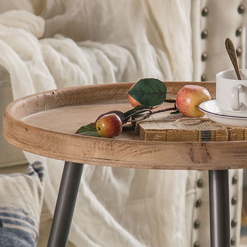 素朴なソリッドウッド3脚トレイトップラウンド苦しんでいるリビングルームサイドテーブル