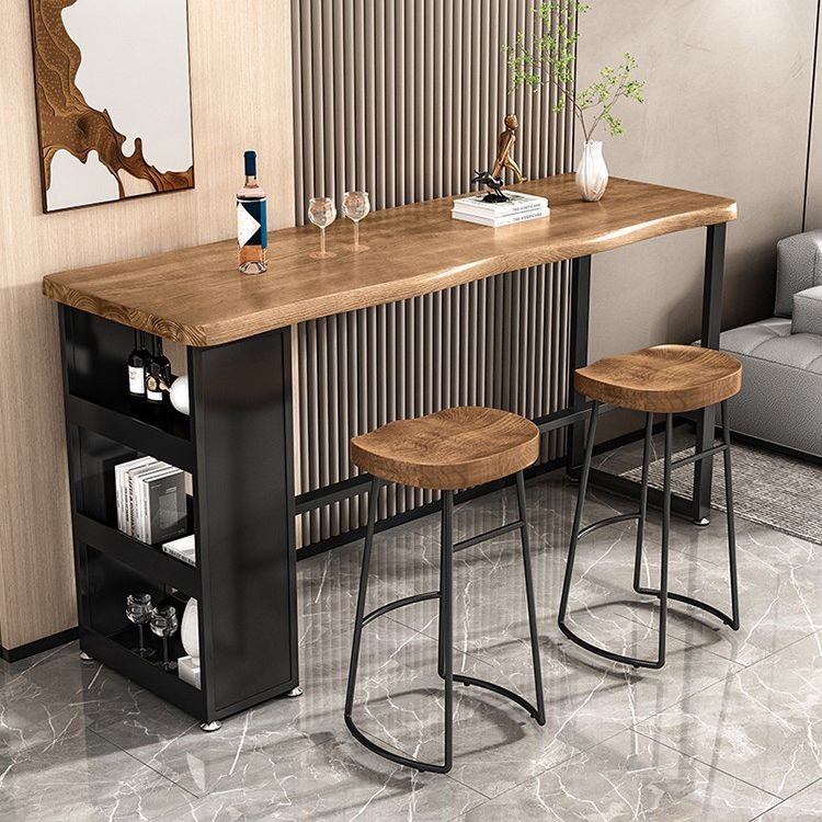 Juego de mesa de pub rectangular industrial, mesa de mostrador de madera de 1/3 piezas con taburetes sin respaldo