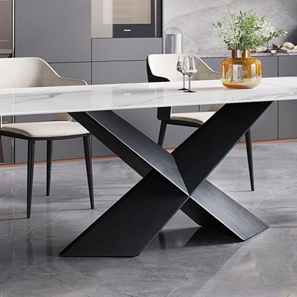 Extendable Sintered Stone Dining Table Industrial White Table with Metal Pedestal Clearhalo ' dining_table' 'Dining Tables & Seating' 'Dining Tables' 'furn' 'furn_dining_table' 'Furniture' 'furniture_dining_table' 'Kitchen & Dining Furniture' 'kitchen&dining_furn' 'kitchen' 'kitchen_dining_table' 1200x1200_5cf14d50-480f-4240-a5b4-027a2151f2fc