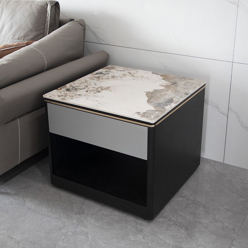 Stone Block 1-Drawer Shelf Included Side Table with Wood Accents - 20.47" H