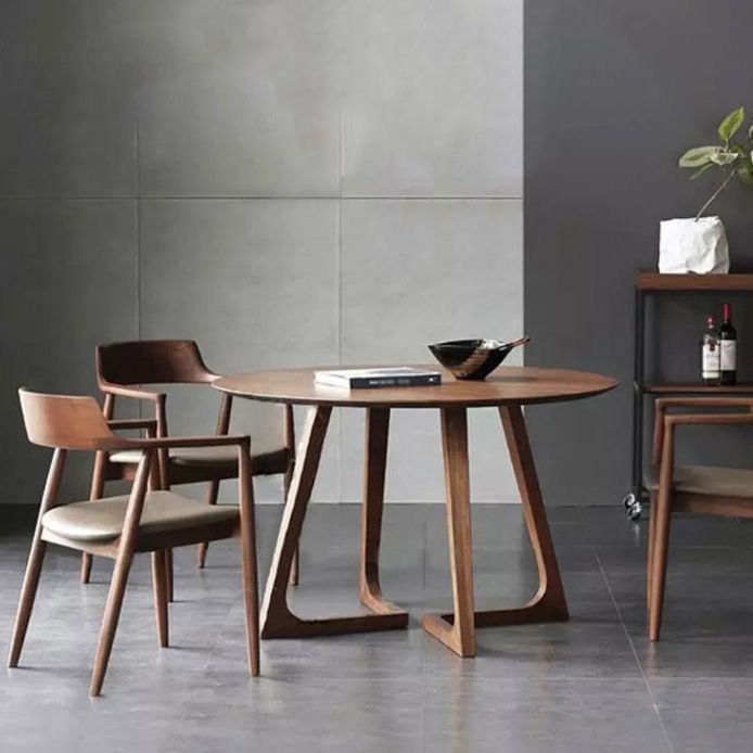 Modern Solid Wood Dining Room Collection Double Pedestal Dining Table in Walnut Clearhalo 'Dining Tables & Seating' 'Dining Tables' 'dining_table' 'furn' 'furn_dining_table' 'Furniture' 'Kitchen & Dining Furniture' 1200x1200_5cf1b4d3-77ba-4bc9-8492-40c141fb06e2