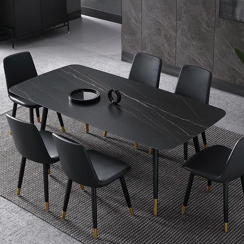 Contemporary Stone Dining Table Black Rectangle Dining Table with 4 Wood Legs Clearhalo 'Dining Tables & Seating' 'Dining Tables' 'dining_table' 'furn' 'furn_dining_table' 'Furniture' 'furniture_dining_table' 'Kitchen & Dining Furniture' 'kitchen' 'kitchen_dining_table' 1200x1200_5cf823fd-041e-44e2-85cf-2e7d36cdc313