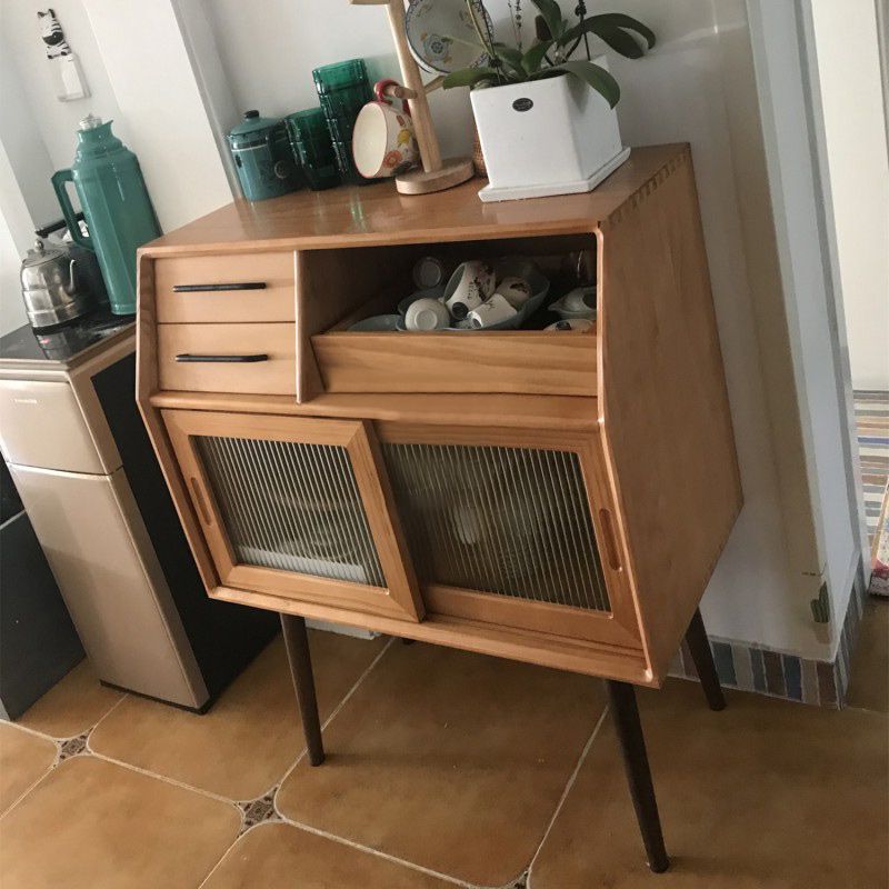Mid-Century Modern Accent Cabinet with Glass Door and Shelf and 2 Drawers Clearhalo 'Cabinets & Chests' 'cabinets_chests' 'furn' 'furn_cabinets_chests' 'Furniture' 'Living Room Furniture' 1200x1200_5cff1efa-f0f9-4268-9a9a-0cf42ecede6d