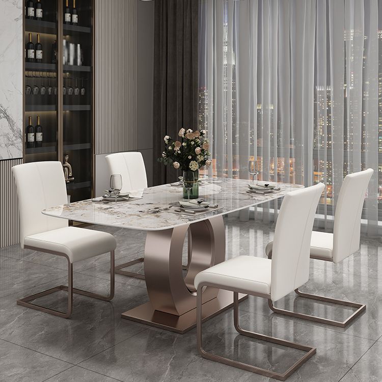 Luxury Sintered Stone Top Table Rectangle Indoor Table with Gold Metal Pedestal Clearhalo 'Dining Tables & Seating' 'Dining Tables' 'dining_table' 'furn' 'furn_dining_table' 'Furniture' 'furniture_dining_table' 'Kitchen & Dining Furniture' 'kitchen' 'kitchen_dining_table' 1200x1200_5d00cba3-6518-4e33-a08d-4bf8981c3d10