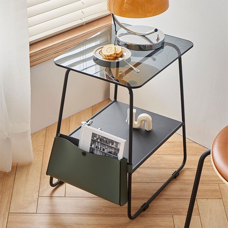 Metal Sled End Table Glass Top Side Sofa Side Accent Table with Shelf Clearhalo 'Coffee & Accent Tables' 'End & Side Tables' 'end_side_tables' 'furn' 'furn_end_side_tables' 'Furniture' 'Living Room Furniture' 1200x1200_5d035359-9712-401d-a296-7d6cfc648df5