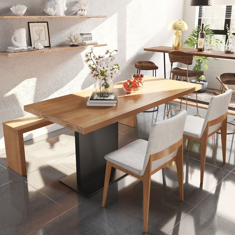 Industrial Pine Wood Table for Restaurant Rectangle Kitchen Table with Pedestal Base Clearhalo 'Dining Tables & Seating' 'Dining Tables' 'dining_table' 'furn' 'furn_dining_table' 'Furniture' 'Kitchen & Dining Furniture' 1200x1200_5d04c000-1457-41aa-8800-324261dbd506