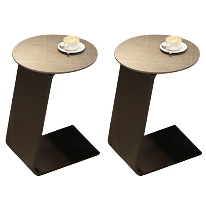 Modern Metal Abstract End Table Round Slate Top Side End Table
