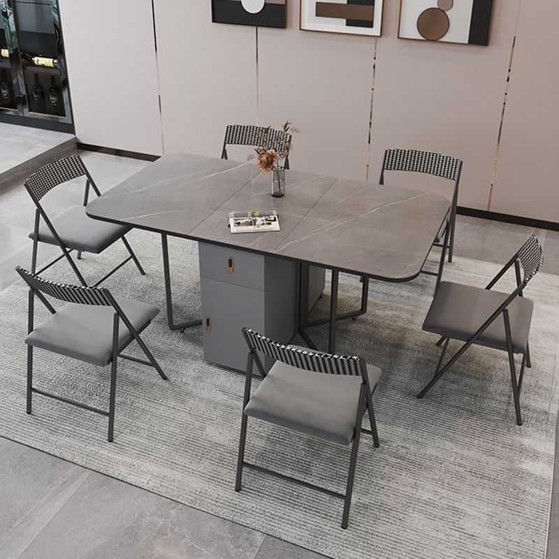 Metal Base Modern Rectangular Table Sintered Stone Top Table with Drop Leaf Clearhalo 'Dining Tables & Seating' 'Dining Tables' 'dining_table' 'furn' 'furn_dining_table' 'Furniture' 'furniture_dining_table' 'Kitchen & Dining Furniture' 'kitchen' 'kitchen_dining_table' 1200x1200_5d08e58a-dc01-425c-83fb-761274524975
