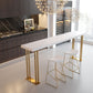 Glam Rectangle Bar Table Indoor Gold Iron Bar Dining Table with Sled Pedestal, Only Table Clearhalo 'Bar Furniture' 'Bar Tables' 'bar_tables' 'furn' 'furn_bar_tables' 'Furniture' 'furniture_bar_tables' 'Kitchen & Dining Furniture' 'kitchen&dining_furn' 'kitchen' 1200x1200_5d0ba9e5-78cc-42a2-9345-99944419aff3