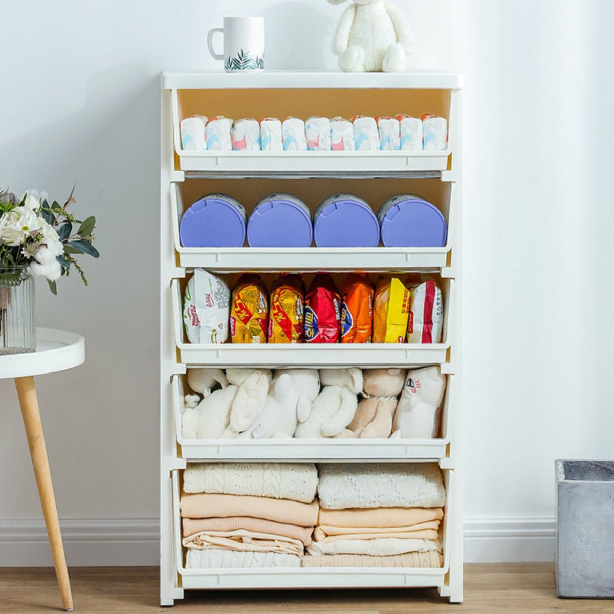 Plastic 5-drawer Storage Cabinet Modern Wardrobe Armoire with Legs Clearhalo 'Armoires & Wardrobes' 'armoires_wardrobes' 'Bedroom Furniture' 'furn' 'furn_armoires_wardrobes' 'Furniture' 1200x1200_5d0c468a-5c78-40f3-8939-9411e71adbf9