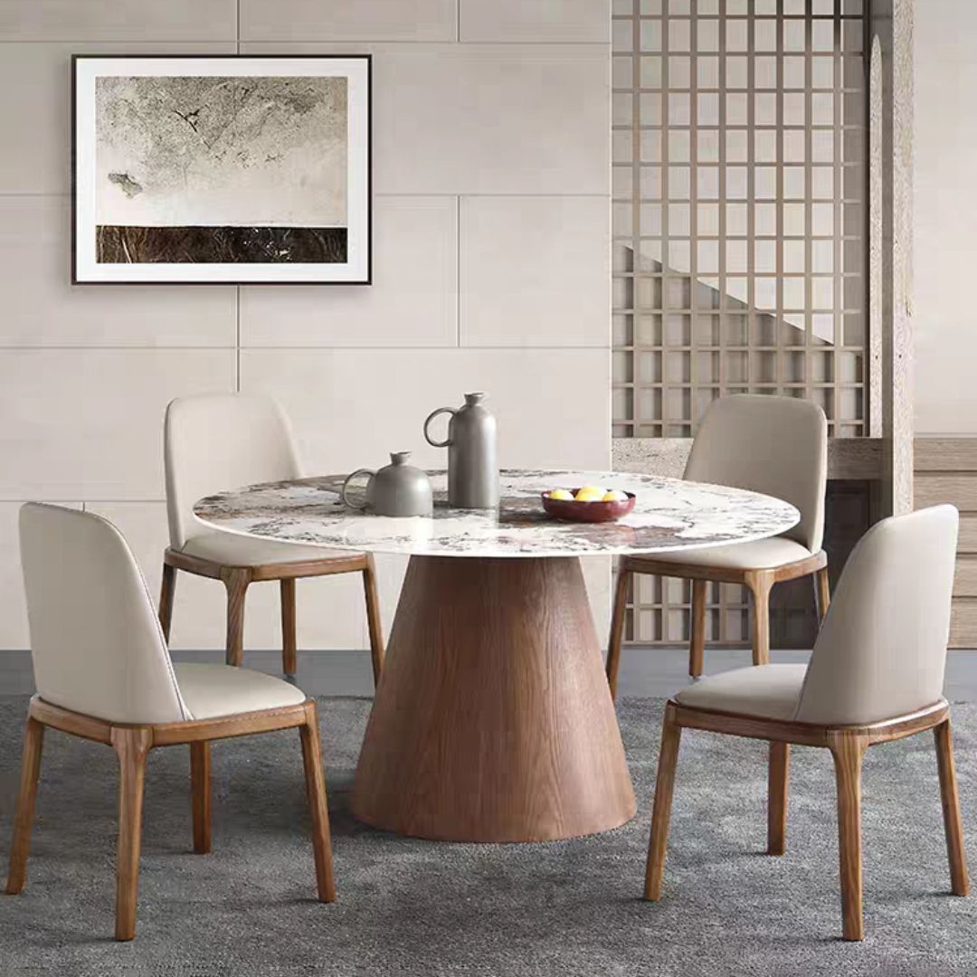 Scandinavian Sintered Stone Table Set of 5/7 with Round Table Dining Set with Leather Chairs Clearhalo 'Dining Room Sets' 'Dining Tables & Seating' 'dining_room_set' 'furn' 'furn_dining_room_set' 'Furniture' 'furniture_dining_room_set' 'Kitchen & Dining Furniture' 'kitchen&dining_furn' 'kitchen' 1200x1200_5d0f1b65-e914-49d0-a067-45156a9232cb