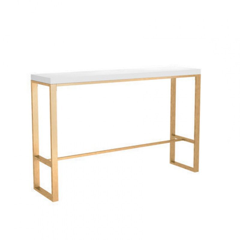 White Solid Wood Bar Table Gold and Metal Base Bar Table for Kitchen Living Room Clearhalo 'Bar Furniture' 'Bar Tables' 'bar_tables' 'furn' 'furn_bar_tables' 'Furniture' 'Kitchen & Dining Furniture' 1200x1200_5d0f9c88-2c2e-4bc1-a925-ee4544ee8540