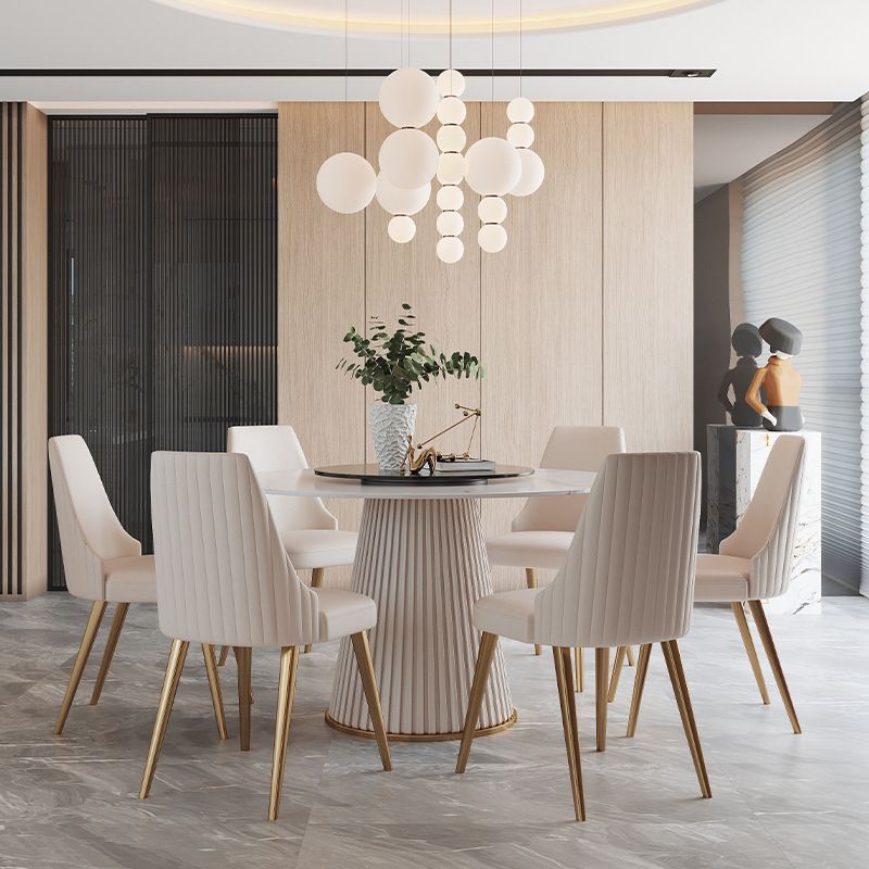 Contemporary Dining Round Table Sintered Stone Table with Metal Legs for Home Clearhalo 'Dining Tables & Seating' 'Dining Tables' 'dining_table' 'furn' 'furn_dining_table' 'Furniture' 'Kitchen & Dining Furniture' 1200x1200_5d17f8be-4445-4278-b5ef-08def8b26830