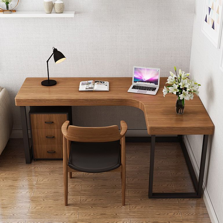 Escritorio de escritura en forma de L mesa de escritura industrial con patas de metal