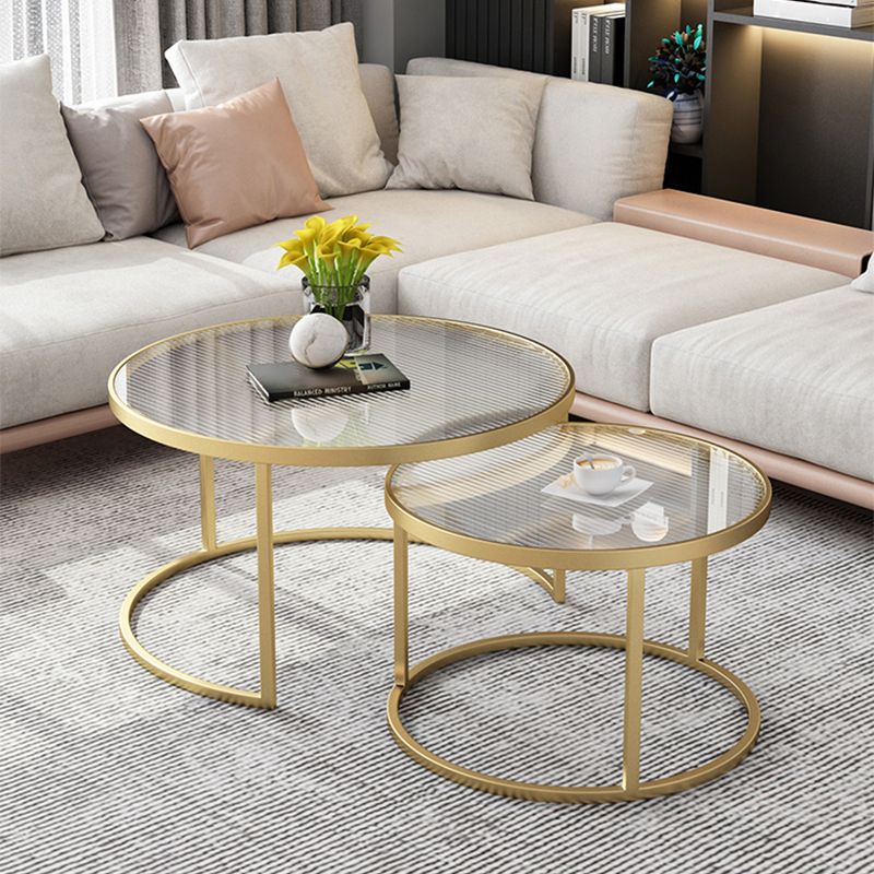 Pedestal Base Iron Coffee Table Included Round 2 Nesting Cocktail Table in Clear Clearhalo 'Coffee & Accent Tables' 'Coffee Tables' 'coffee_tables' 'furn' 'furn_coffee_tables' 'Furniture' 'furniture_coffee_tables' 'Living Room Furniture' 1200x1200_5d1d4a1b-6ad6-4d3b-85d5-a815b655c966