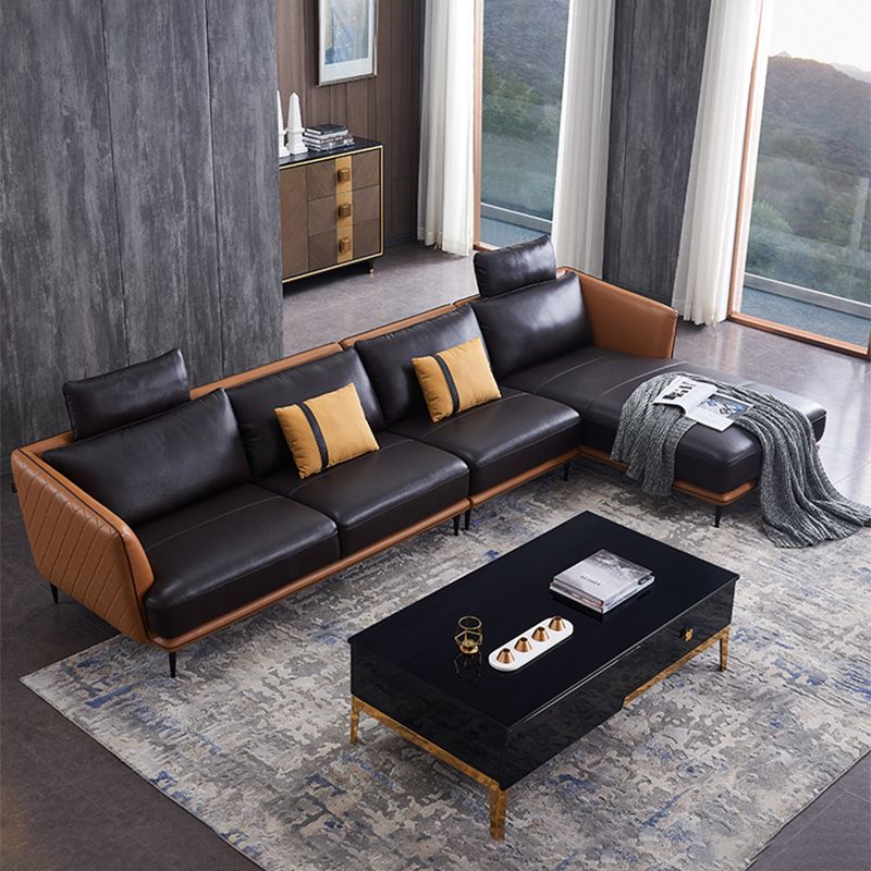 Veurs de cuir authentiques du milieu du siècle sectionnelle en baisse et chaise en marron en marron