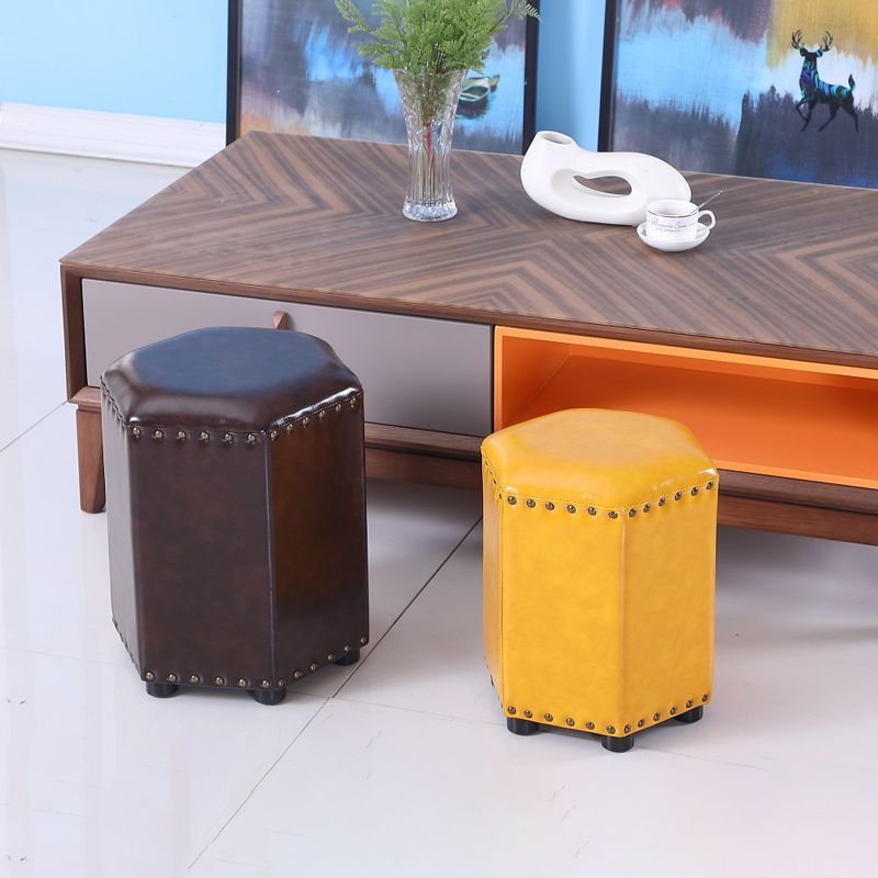 Modern Hexagon Pouf Ottoman Plain Leather Chair Ottoman With Nailhead Trim Clearhalo 'furn' 'furn_ottomans_poufs' 'Furniture' 'Living Room Furniture' 'Ottomans & Poufs' 'ottomans_poufs' 1200x1200_5d20ef24-596a-4b5f-8882-9b4a0437ce7f