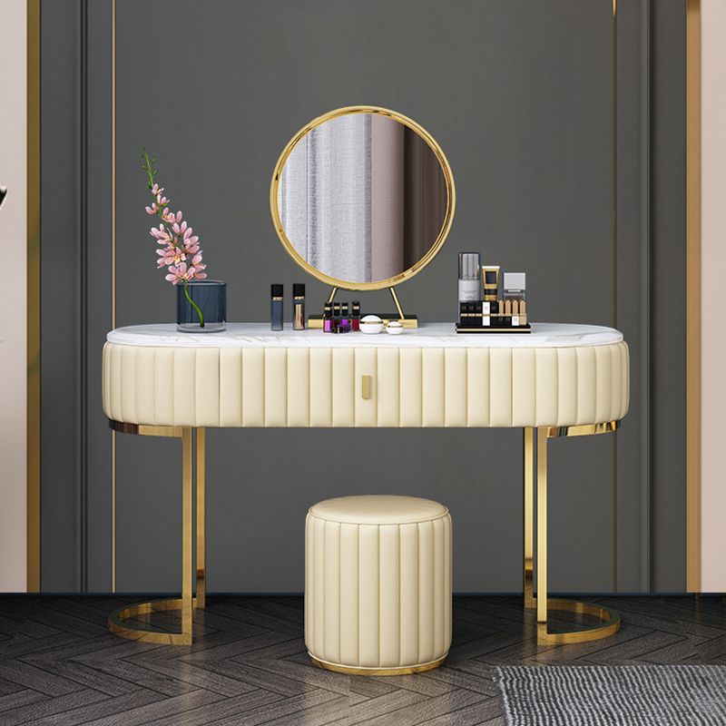 Marble Vanity Table with 1 Storage Drawer Glam Makeup Table for Bedroom Clearhalo 'Bedroom Furniture' 'furn' 'furn_makeup_vanities' 'Furniture' 'Makeup Vanities' 'makeup_vanities' 1200x1200_5d23d8a6-2814-45c2-a948-28f140d4e939