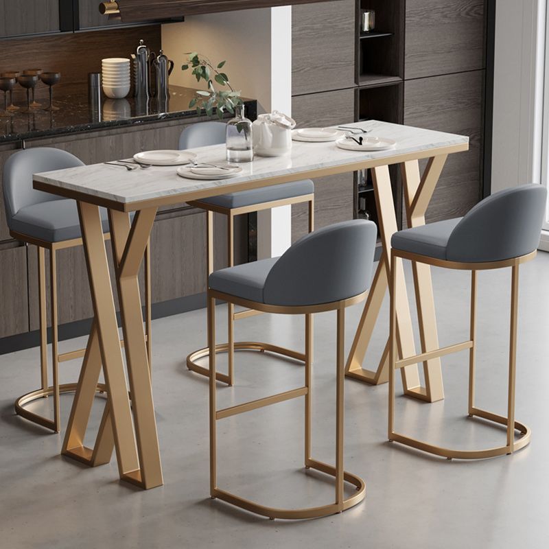 Bar-Esstisch aus Stein, moderner rechteckiger Bartisch mit 4-beinigem Sockel für das Esszimmer