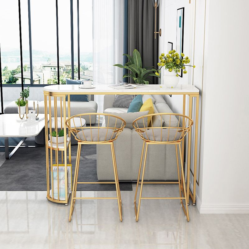 Glam Faux Marble Indoor Pub Bar Table Iron Double Pedestal Bar Dining Table with 2-Shelf Clearhalo 'Bar Furniture' 'Bar Tables' 'bar_tables' 'furn' 'furn_bar_tables' 'Furniture' 'furniture_bar_tables' 'Kitchen & Dining Furniture' 'kitchen&dining_furn' 'kitchen' 1200x1200_5d27dccd-83ee-4594-ac84-20b62ecb7f88