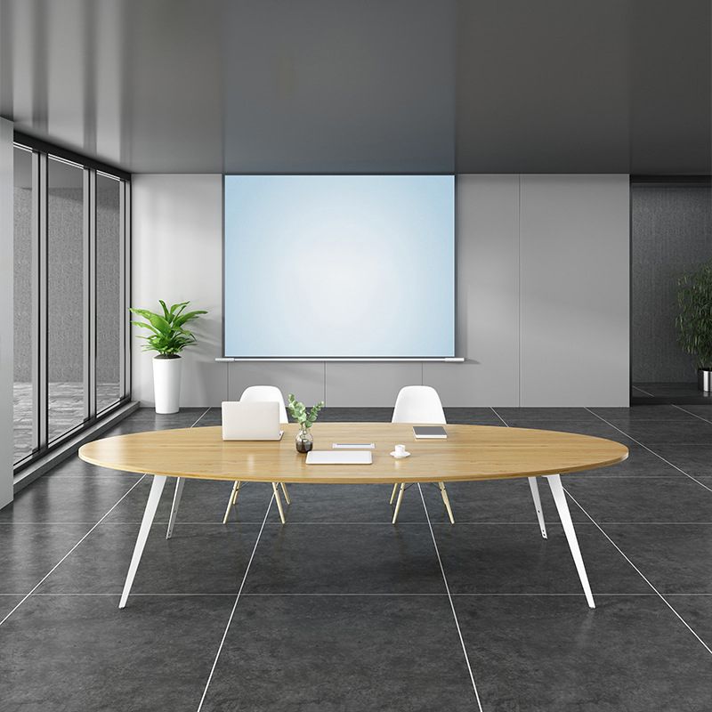 Wooden Oval Office Desk Parsons Base 29.53" Tall Writing Desk Clearhalo 'furn' 'furn_office_desk' 'Furniture' 'Office Desks' 'Office Furniture' 'office_desk' 1200x1200_5d27f074-31ac-4568-a11b-51e65dea50dc