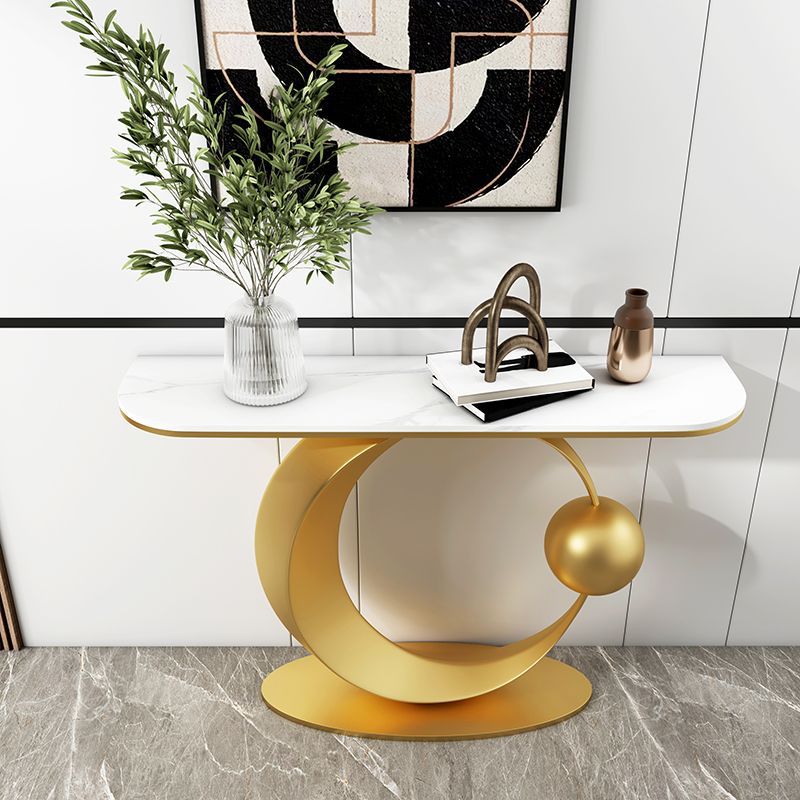 Halbmond zeitgenössischer Konsolen Akzenttisch Antikes Finish -Konsole -Sofa Tisch in Stein