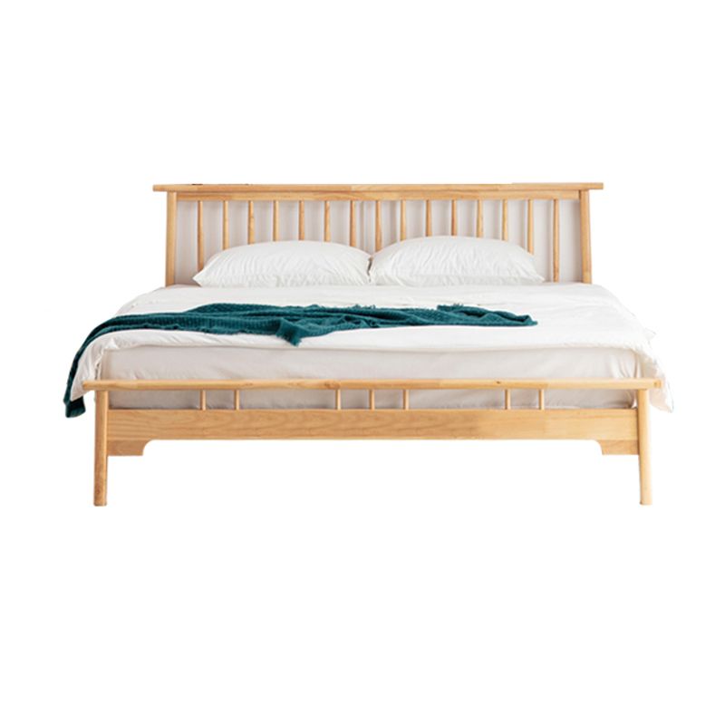 Scandinavian Wood Slat Standard Bed with Rectangular Headboard