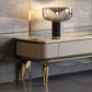 Console TV contemporanea con contenitore chiuso Console porta TV in pietra con gambe e cassetti