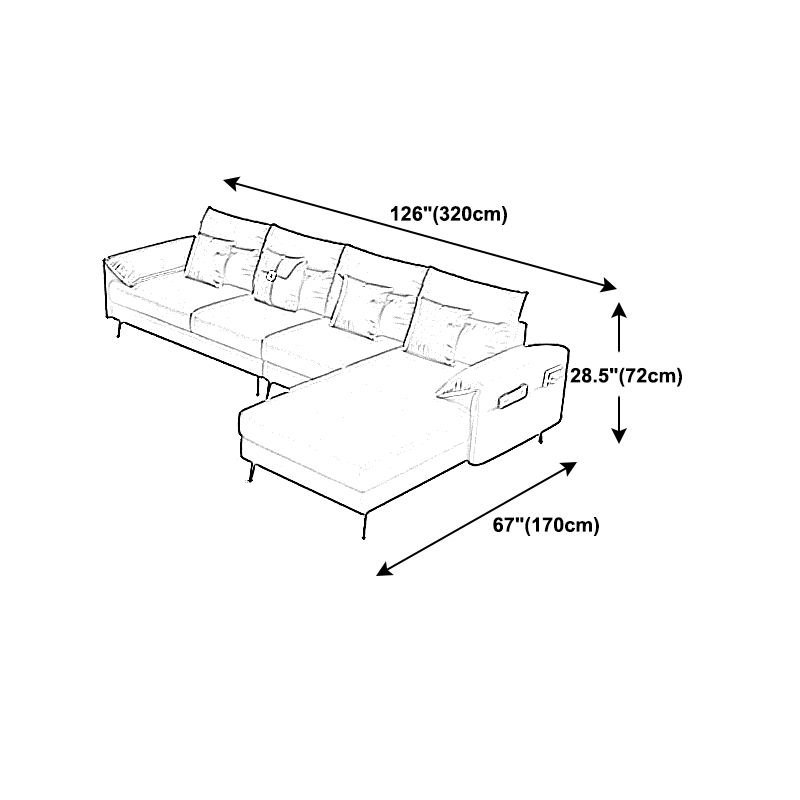 Contemporary Pillow Top Arm Modular Sofa and Chaise with 4 Pillows Clearhalo 'furn' 'furn_sectionals' 'Furniture' 'furniture_sectionals' 'kitchen' 'kitchen_sectionals' 'Living Room Furniture' 'Sectionals' 1200x1200_5d32bb98-ceb3-4d37-9756-d93a75b98565