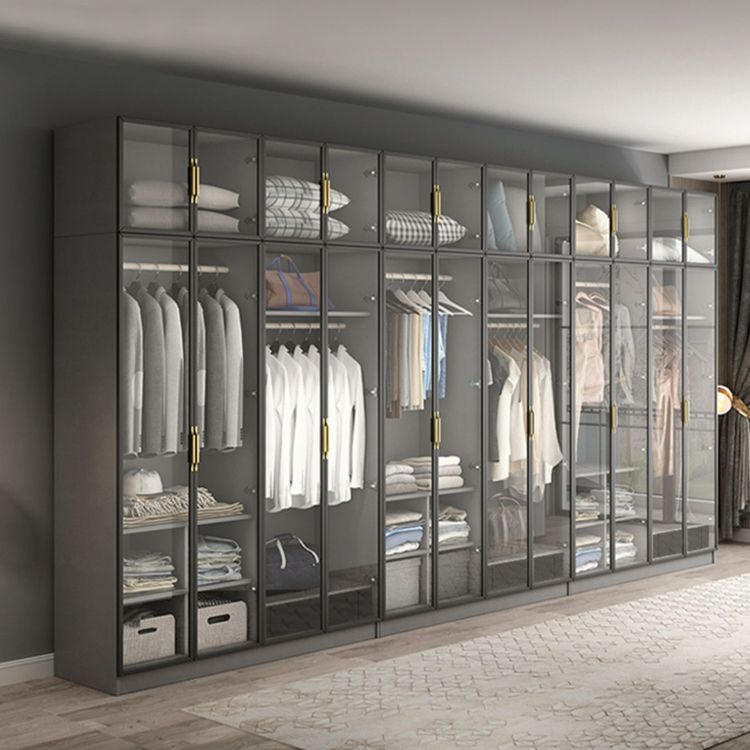 Contemporary Style Glass Wardrobe Grey Colour Wardrobe Closet Clearhalo 'Armoires & Wardrobes' 'armoires_wardrobes' 'Bedroom Furniture' 'furn' 'furn_armoires_wardrobes' 'Furniture' 1200x1200_5d332809-d0fa-41b8-a63e-25b80678891b