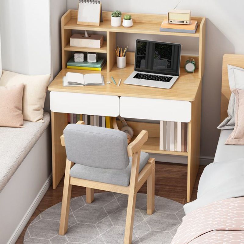 Bureau de bureau en bois moderne bureau de forme rectangulaire avec 2 jambes en blanc / naturel