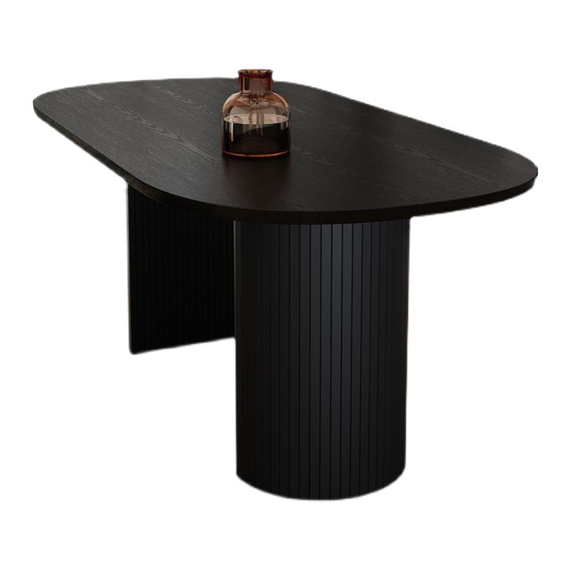 Minimalist Black Kitchen Dining Table Solid Wood Oval Shape Dining Table with Double Pedestal Bases Clearhalo ' dining_table' 'Dining Tables & Seating' 'Dining Tables' 'furn' 'furn_dining_table' 'Furniture' 'furniture_dining_table' 'Kitchen & Dining Furniture' 'Kitchen Furniture' 'kitchen&dining_furn' 'kitchen' 'kitchen_dining_table' 1200x1200_5d3608f1-98cc-40cf-8c53-f9d0e3b6044e