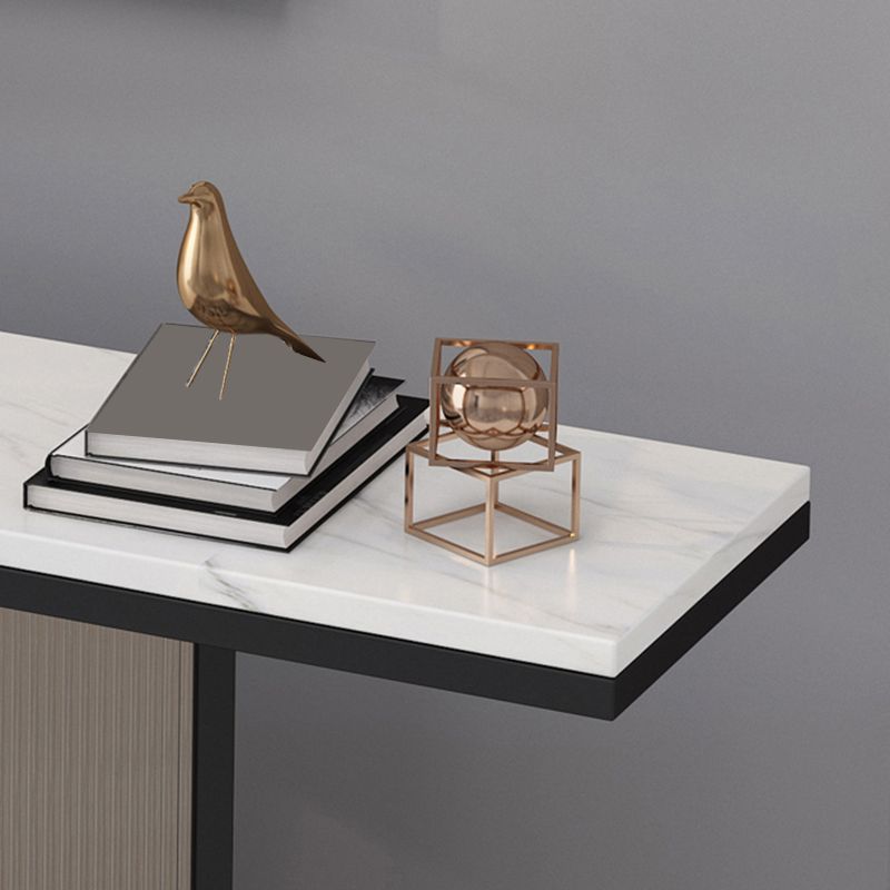 Console top in pietra in stile glam con base di piedistallo di ferro e vetro