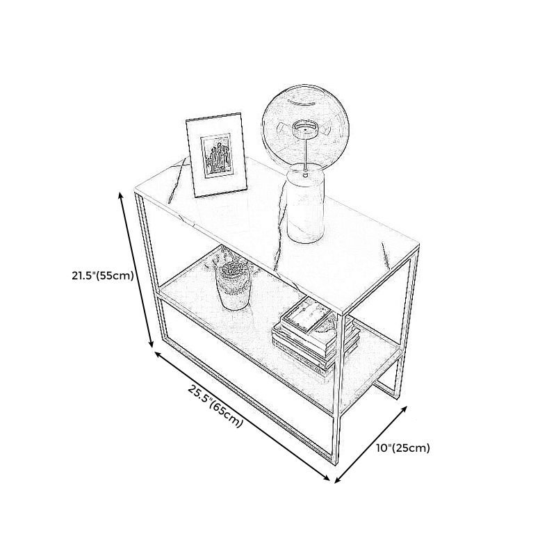 21.6" Tall Metal Frame End Table Faux Marble Rectangular Top Side Table with Shelf