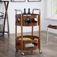 Solid Wood Prep Table Modern Rolling Kitchen Trolley with Wine Storage