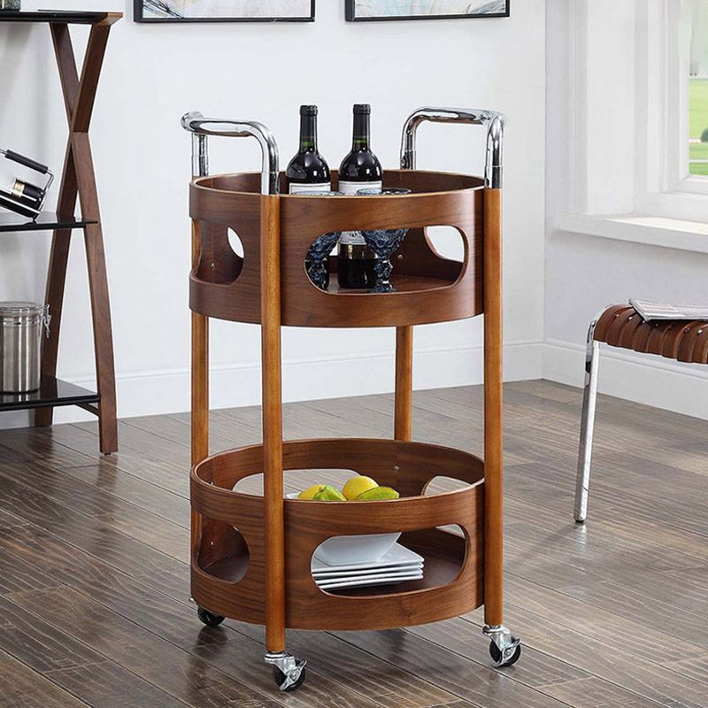 Solid Wood Prep Table Modern Rolling Kitchen Trolley with Wine Storage
