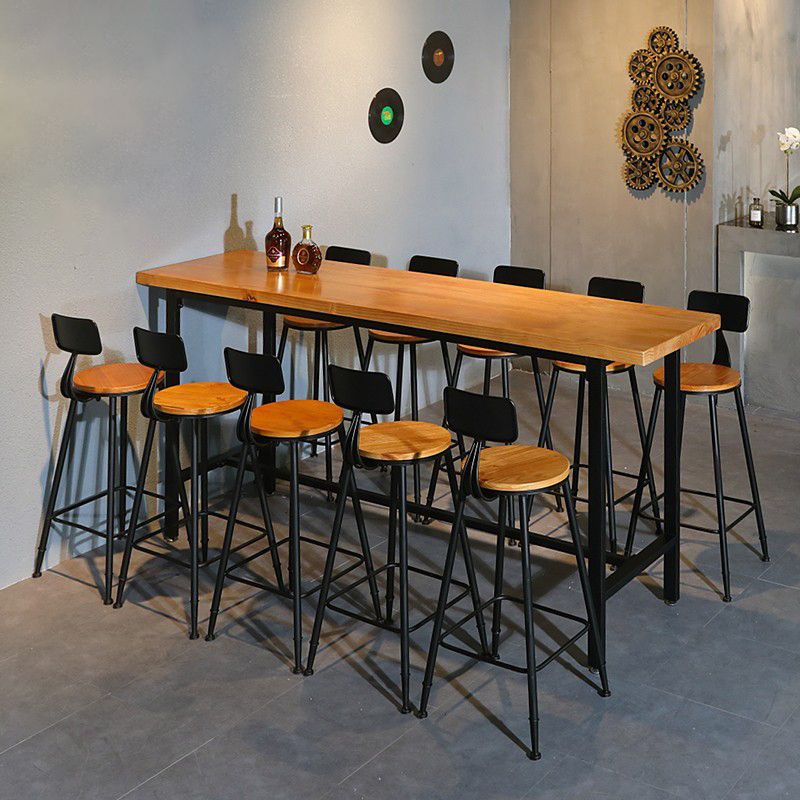 Mesa de bar con caballete rectangular para interiores industriales en metal y madera