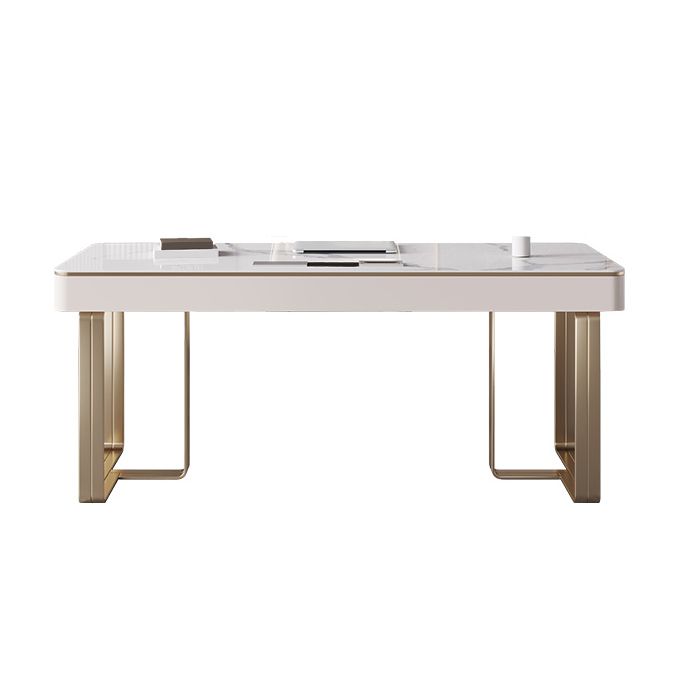 29,25 inch H Classic Glam Office Desk Curved Stone Computer Desk