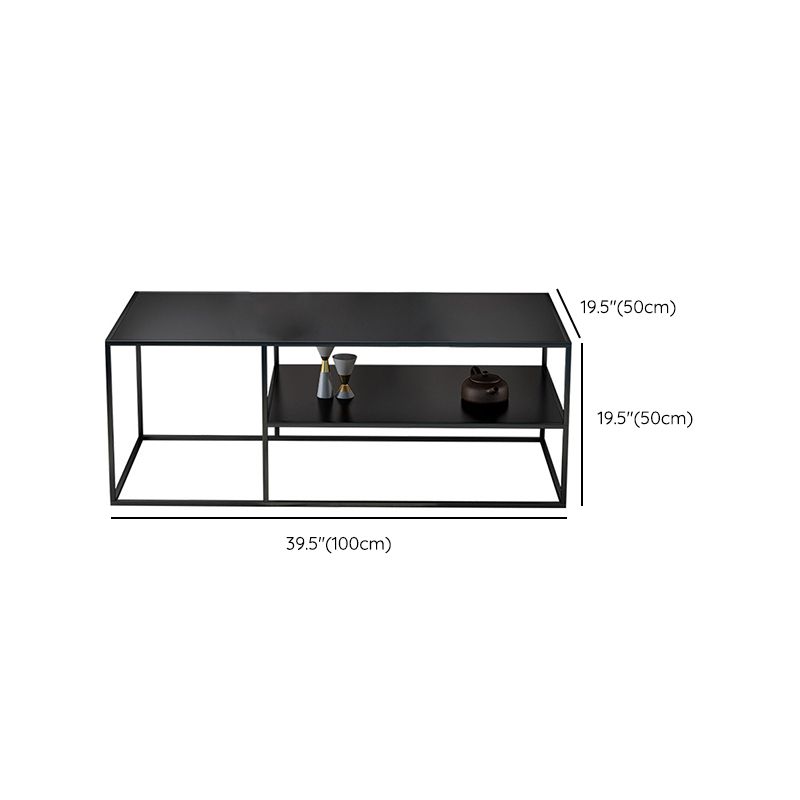 Table de cocktail rectangulaire en fer avec étagère, table basse avec cadre en H de 19,7 po, noir