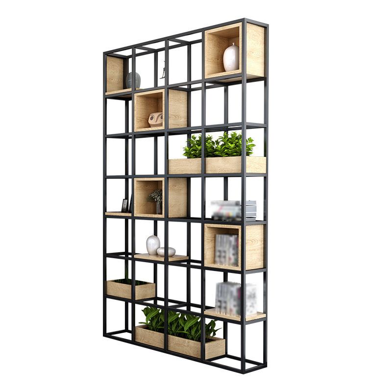 Modern Open Etagere Bookshelf with Black Iron Frame Pine Wood Shelf Clearhalo 'Bookcases' 'Furniture' 'furniture_bookcases' 'kitchen' 'kitchen_bookcases' 'Living Room Furniture' 'Office Furniture' 1200x1200_5d4650b3-62a9-406d-801c-e883c8dc82d6