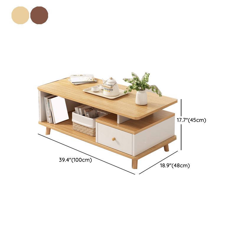 Artificial Wood Coffee or End Table 4 Legs Coffee Table in Light Wood and Espresso Wood